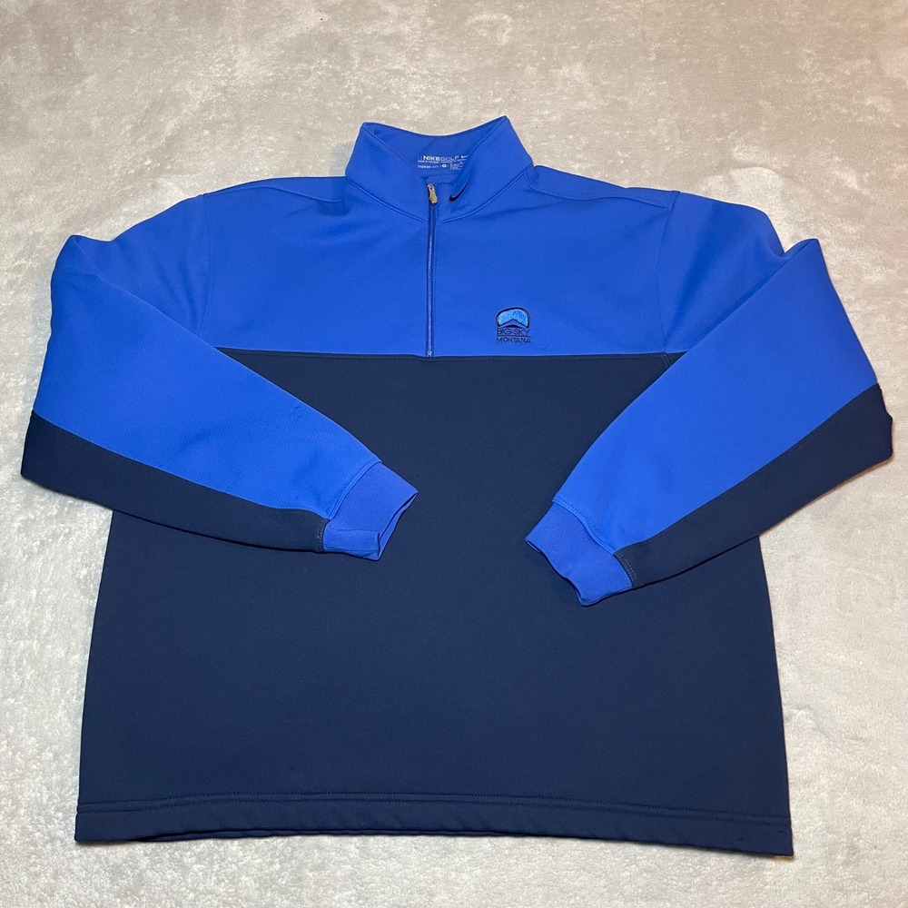 Nike Golf Sweater Mens M Blue Therma-FIT 1/4 Zip Pullover Big Sky Montana Logo